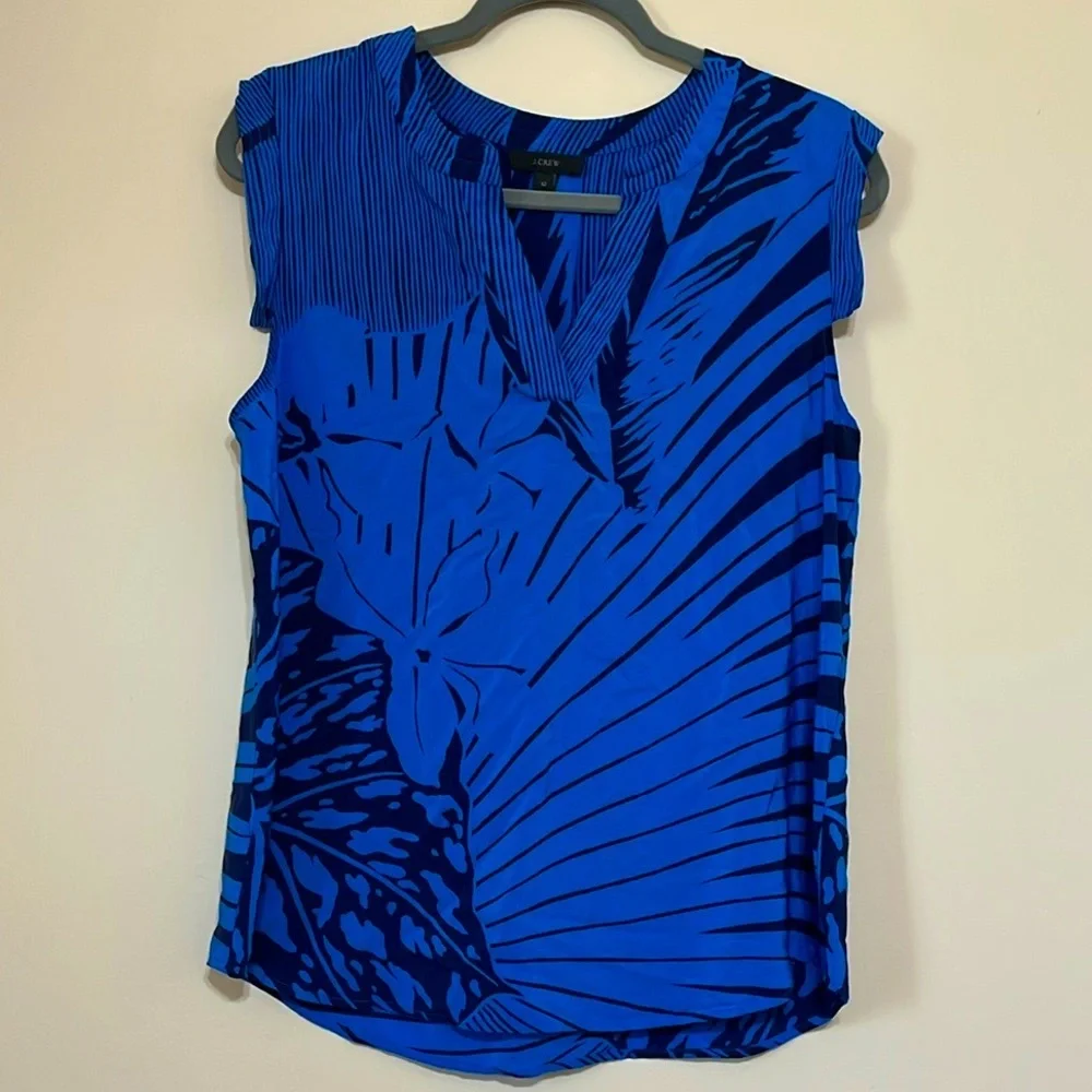 J. Crew Blue Floral 100% Silk Top Sz 12